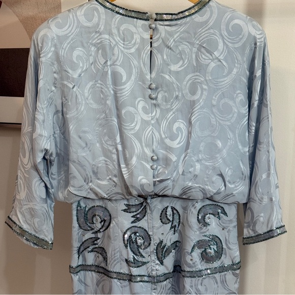 Lauren Alexander Flapper Gatsby Sequin Silk Brocade Midi Dress Light Blue 10 - Picture 12 of 16